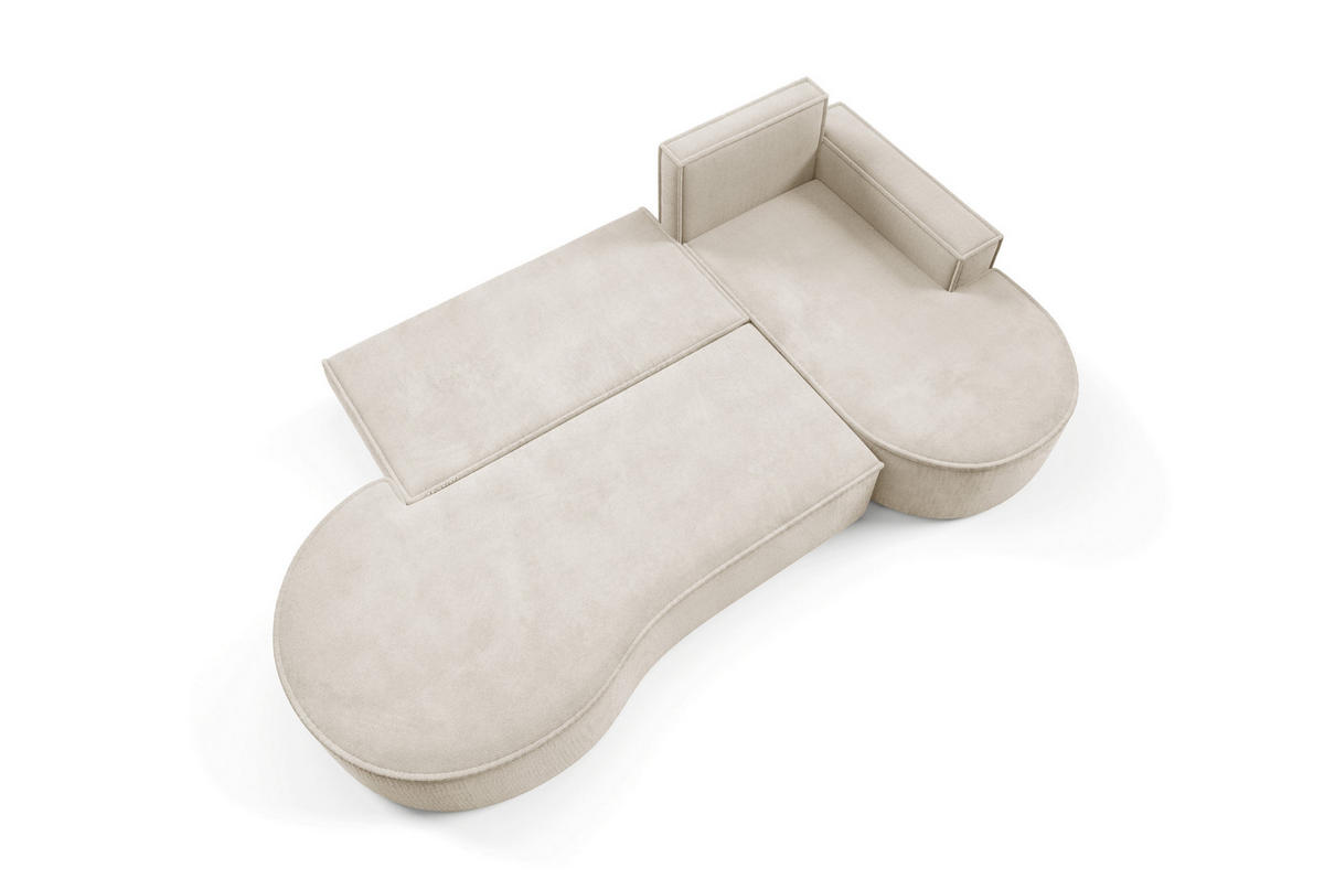 ECKSOFA MOLLY mit Schlaffunktion – Halbrund, freistehend, Liegefläche 140x207 cm, 3 Kissen, Curio-Stoff, 277x157x88 cm, Rechts, Beige - Beige, Holz/Textil (277/157cm) - DomoHome