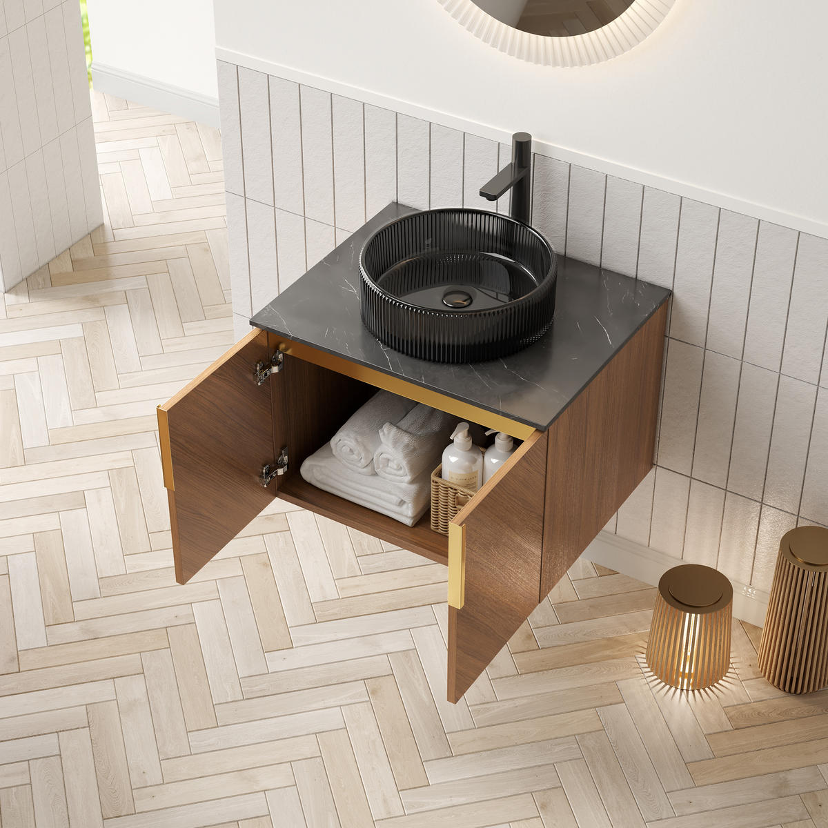 WASCHTISCH Braun-Eiche 61/50/52 cm - Schwarz, Holz (61/52.6/50cm) - PANGIVO