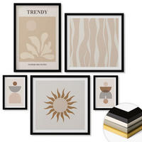 WANDBILDER 5er-Set - 50x50 cm & 20x30 cm & 40x60 cm Schwarzer Rahmen - Stilvolle abstrakte Beigetöne - Schwarz, Kunststoff (40/60cm) - ArtPrintCave
