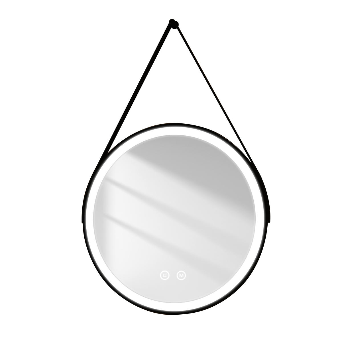 BADSPIEGEL Rund mit Touch-Schalter Beleuchtung mit Hängeriemen Schwarz ф60 cm - Schwarz, Glas (60/3/60cm) - EMKE