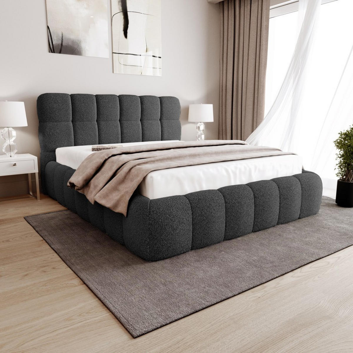 POLSTERBETT Cleo ohne Matratze und Topper, 180x200 cm, Schwarz - Schwarz, Textil (180/200cm) - Beautysofa
