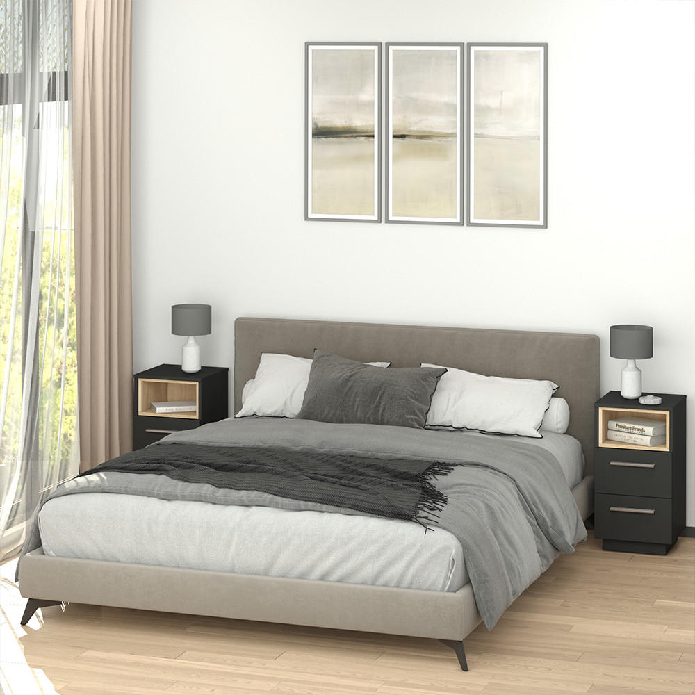 NACHTTISCH Beatrice Anthrazit 36 x 68 cm 2er Set - Anthrazit, Holzwerkstoff (36/68/36cm) - Vicco