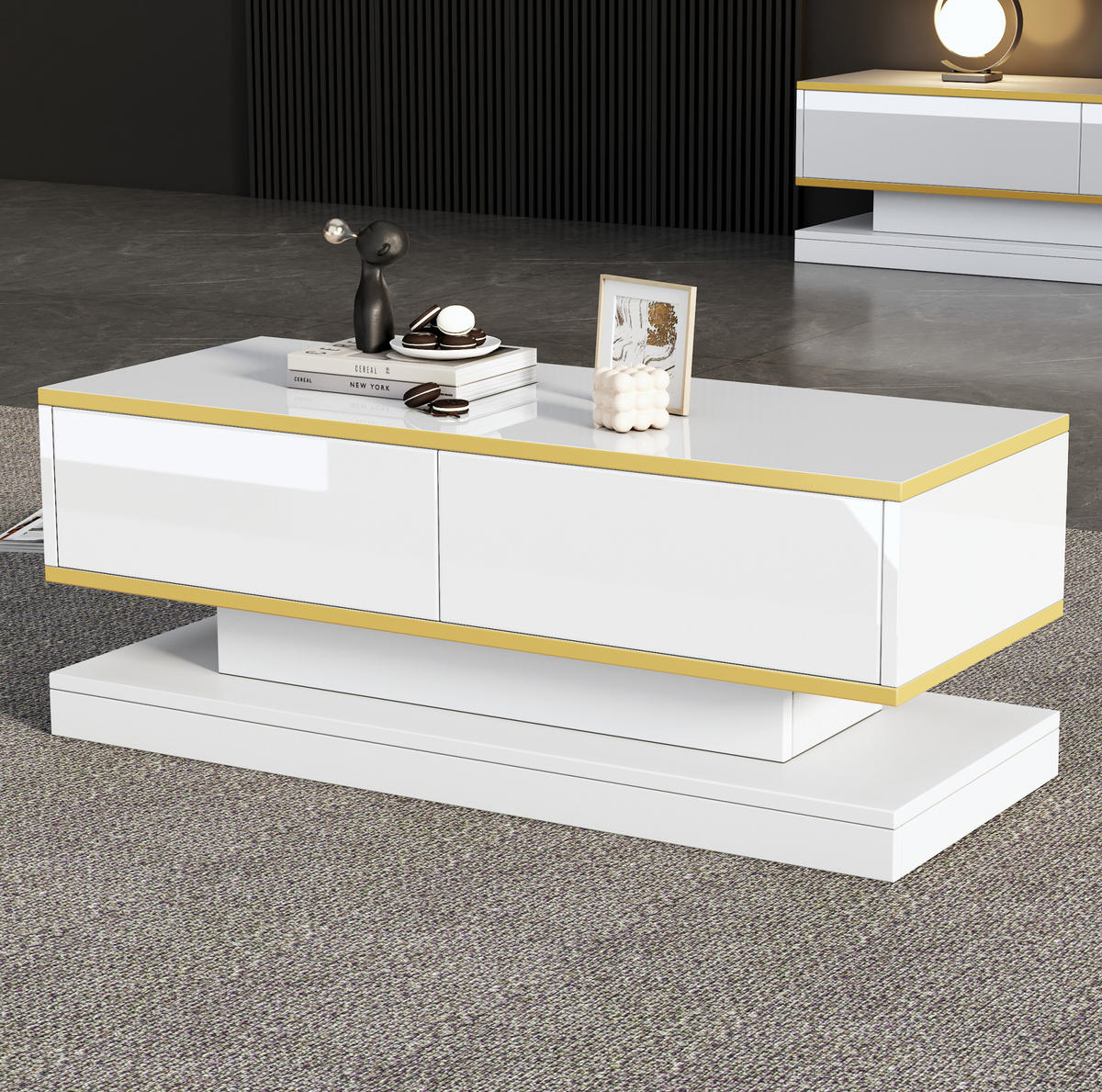 WOHNWAND / Lowboard 200/40/40 cm mit 3 Schubladen & Couchtisch 100/50/38 cm - Weiß, Holzwerkstoff (200/40/40cm) - BEAOK