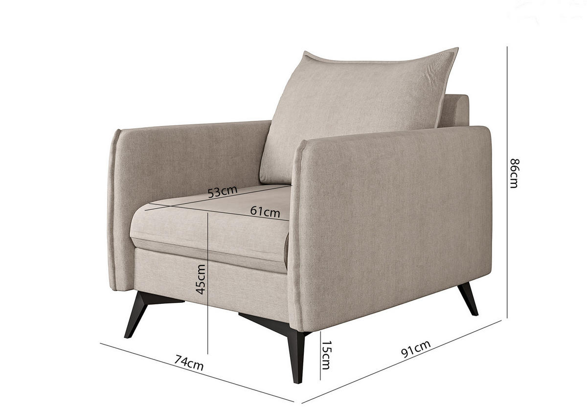 SESSEL Pulse Beige Luxusmicrofaser - Ecru/Beige, Holz/Textil (74/86/31cm) - S-Style Möbel