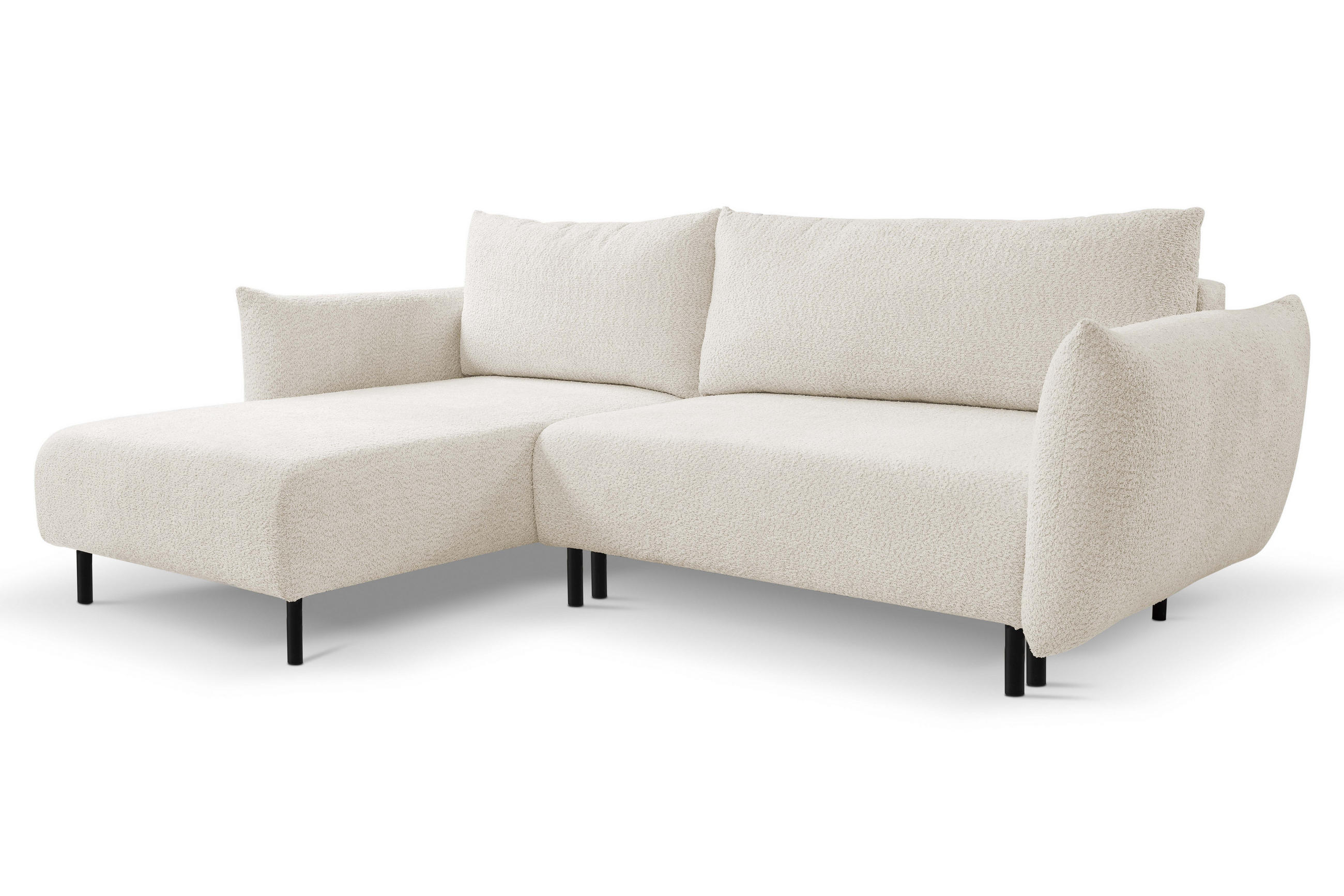 ECKSOFA ADEL mit Schlaffunktion und Bettkasten, L-förm, Metallbeine, verstellbar lose Rückenkissen, freistehend, LINKS, 171x257x90 cm, Sand-coloured - Sandfarben, Holz/Textil (171/257cm) - DomoHome