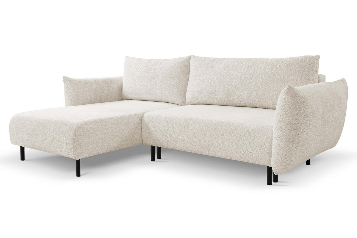 ECKSOFA ADEL mit Schlaffunktion und Bettkasten, L-förm, Metallbeine, verstellbar lose Rückenkissen, freistehend, LINKS, 171x257x90 cm, Sand-coloured - Sandfarben, Holz/Textil (171/257cm) - DomoHome