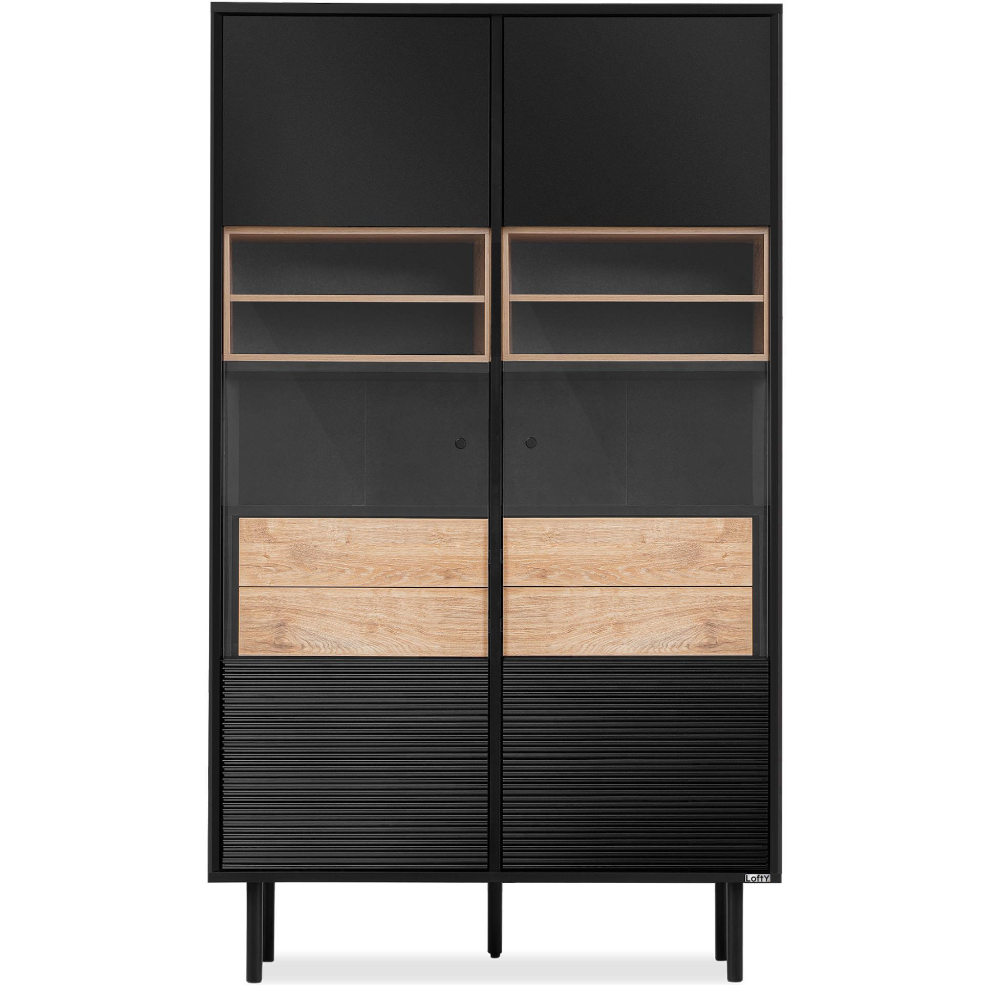 VITRINENSCHRÄNK LOFTY TV/HiFi-Einlage, schwarz / Eiche natur - Eichefarben/Multicolor, Holzwerkstoff (102/174/41cm) - KONSIMO®