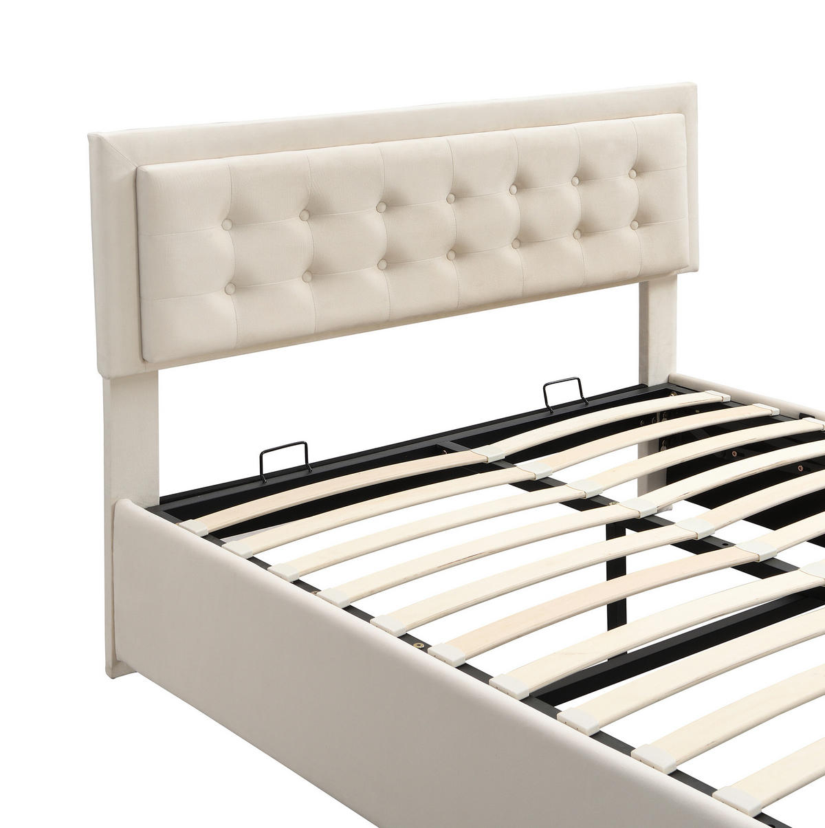 POLSTERBETT 140/190 cm mit hydraulischem Stauraum, 2 Schubladen, höhenverstellbarem Kopfteil und Lattenrost aus Samt, Beige - Beige, Textil (140/190cm) - Redom