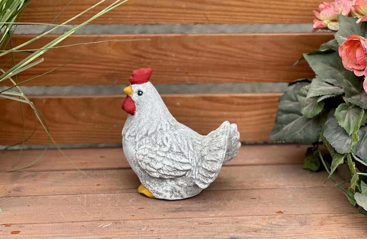 STEINFIGUR Hahn Bommel frosfest massiv Huhn - Grau, Stein (9/14/14cm) - stoneandstyle