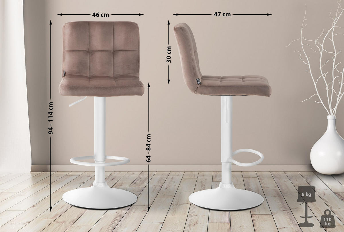 BARHOCKER 2er Set Samt braun - Weiß/Braun, Textil/Metall (46/94/47cm) - CLP