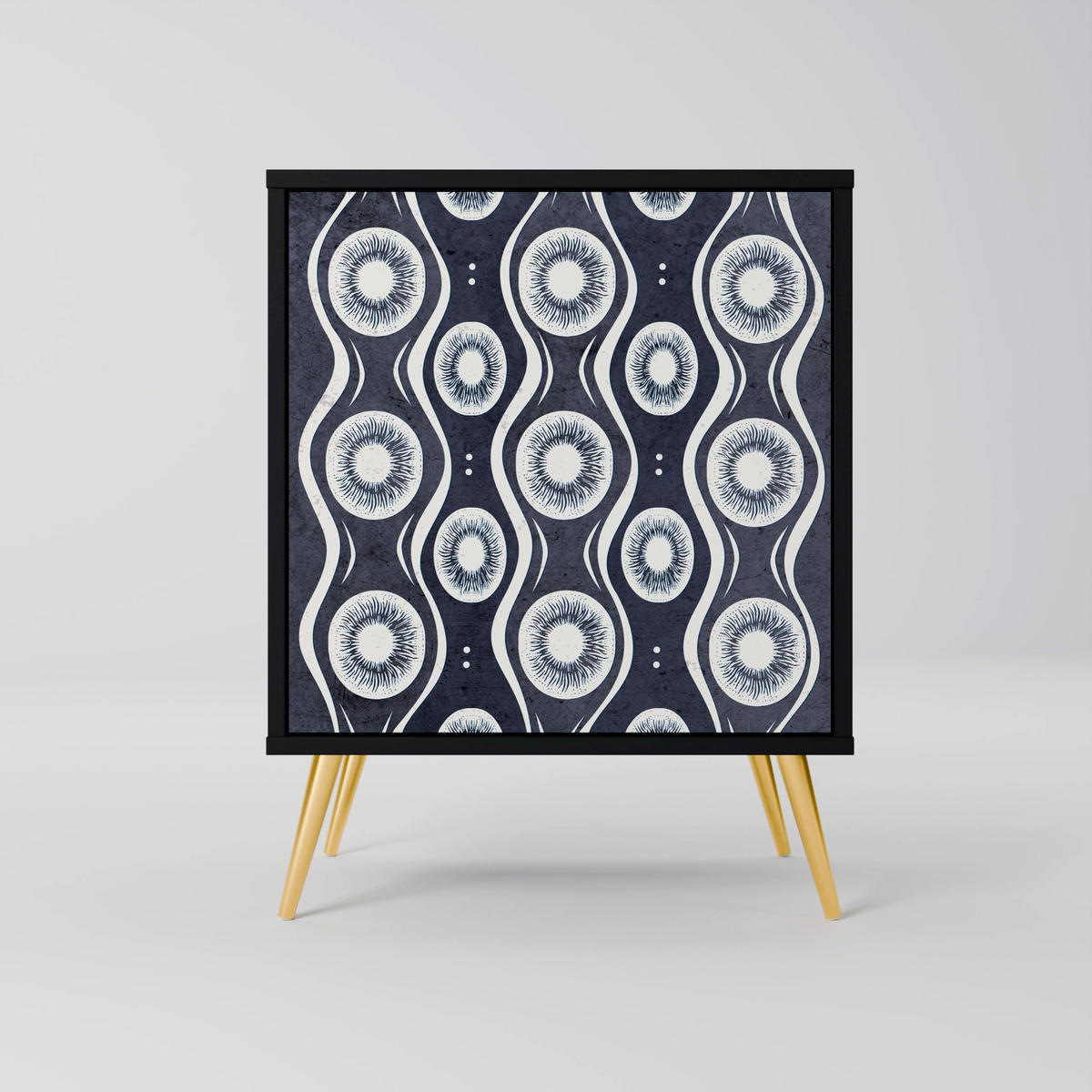SIDEBOARD GRAPHITE EYES, Schwarz, 57,5x42x67,5 cm, Schwarze Metall-Rahmenfüße - Multicolor/Schwarz, Holzwerkstoff/Metall (57.5/67.5/42cm) - SpaceRebels