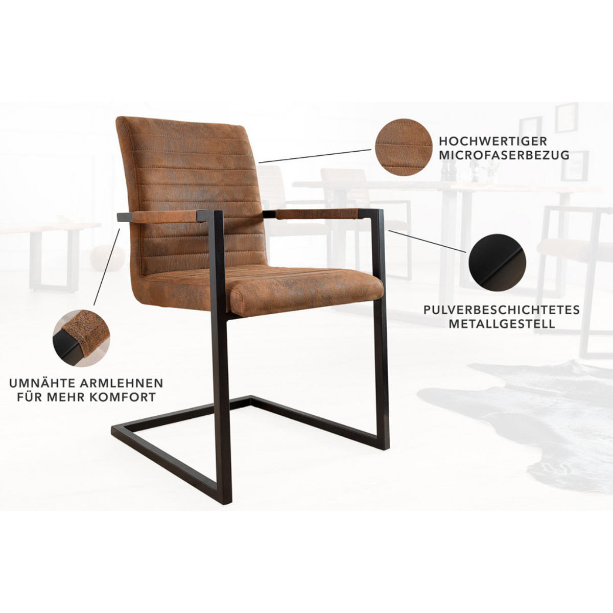 STUHL LOFT Microfaser Braun - Braun, Textil/Metall (54/91/55cm) - riess-ambiente