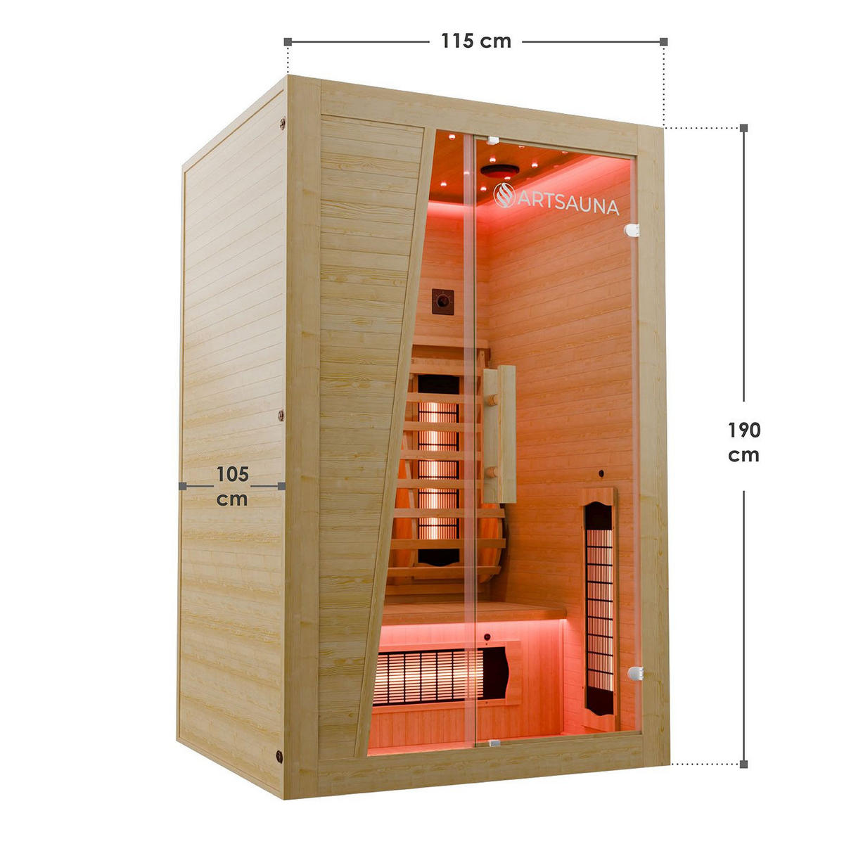 INFRAROTKABINE Bergen115 mit Vollspektrumstrahlern & Hemlockholz - Naturfarben, Holz (105/190/115cm) - Artsauna