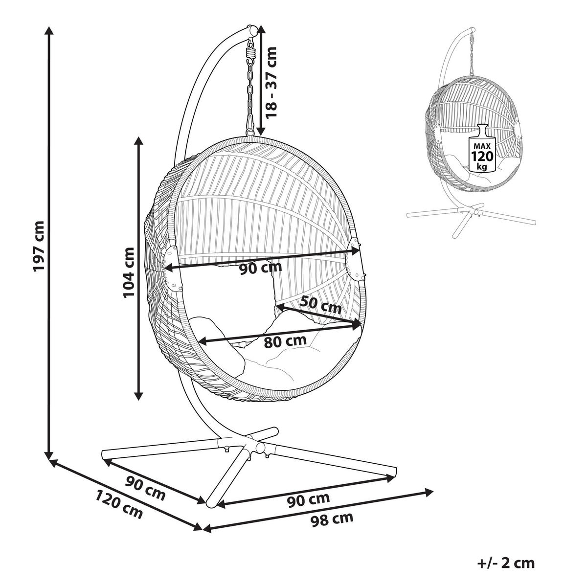 HÄNGESESSEL mit weissem PE Rattangestell Acri - Weiß, Kunststoff (98/197/120cm) - Beliani