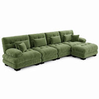 SOFA modular mit beweglichen Ottomans Chenille Green - Grün, Kunststoff (145/406.1cm) - Meubliv