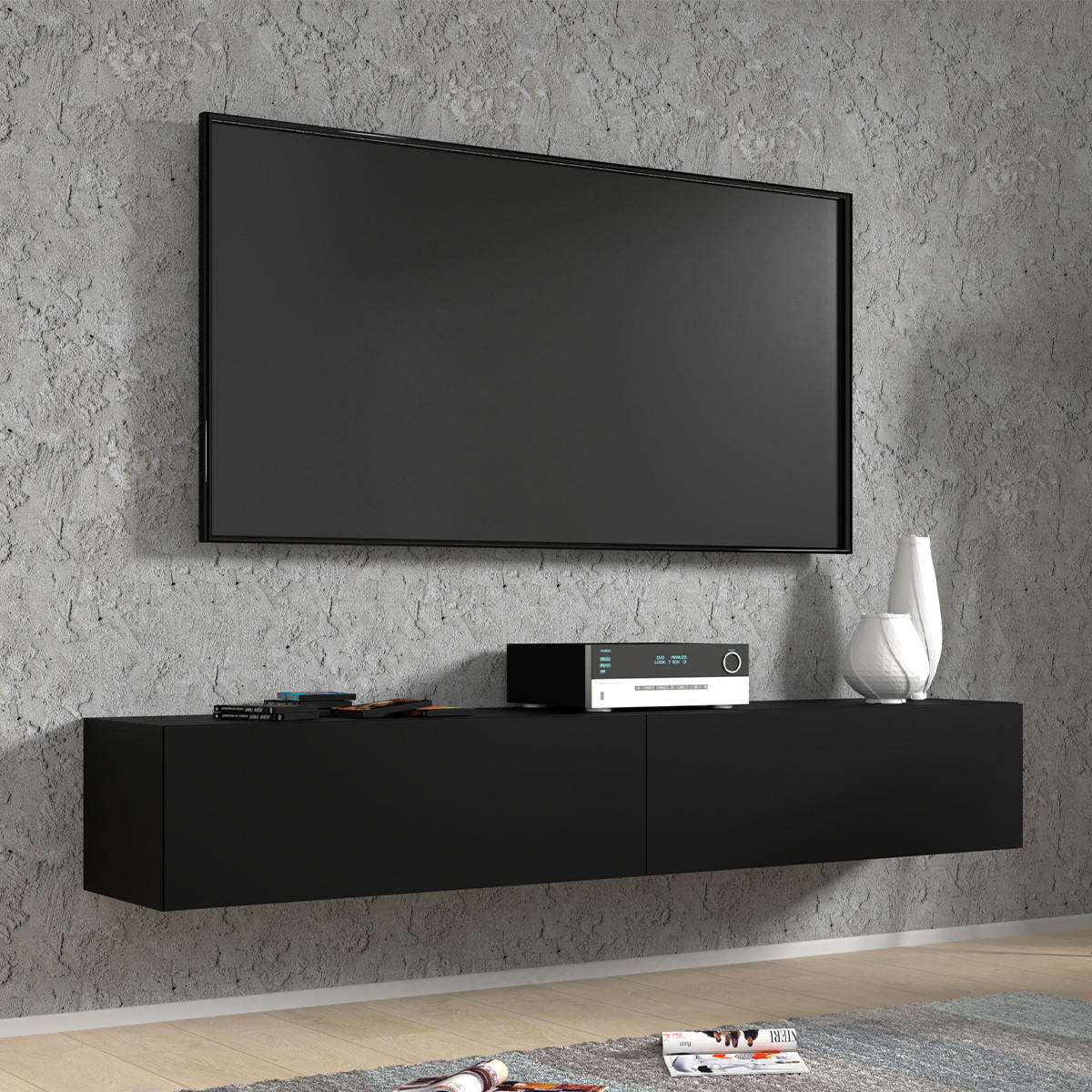 TV STOLEK Bali Matná černá - černá, kompozitní dřevo (180/30/40cm) - Petits-meubles