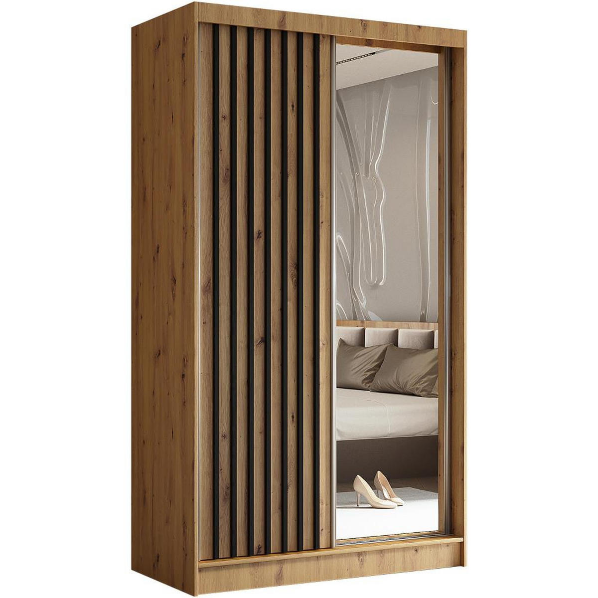SCHWEBETÜRENSCHRANK Helix 120/216/61 eiche artisan+schwarz mit Schubladeneinsätze - Schwarz/Eiche Artisan, Holzwerkstoff (120/216/61cm) - Beautysofa