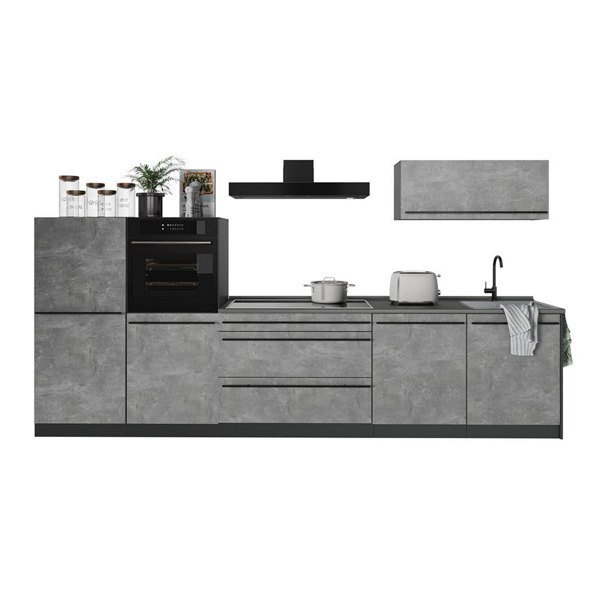 KUCHYŇSKÝ KOUT R-Line, Beton/Antracit, 340 cm pracovná doska Dub Goldkraft - šedá/antracitová, kompozitní dřevo (340/143/60cm) - Vicco
