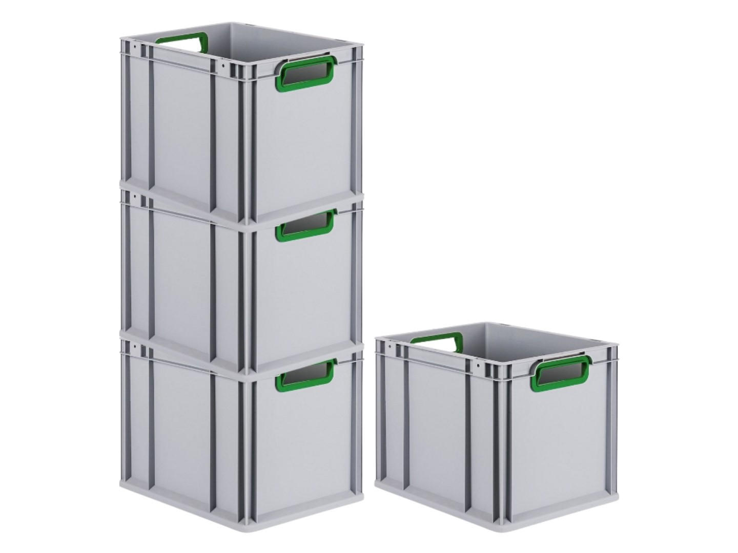 EUROBOX 4x Nextgen Color 32x30x40cm 30 Liter Griffe Grün Offen - Grün, Kunststoff (30/32/40cm) - PROREGAL