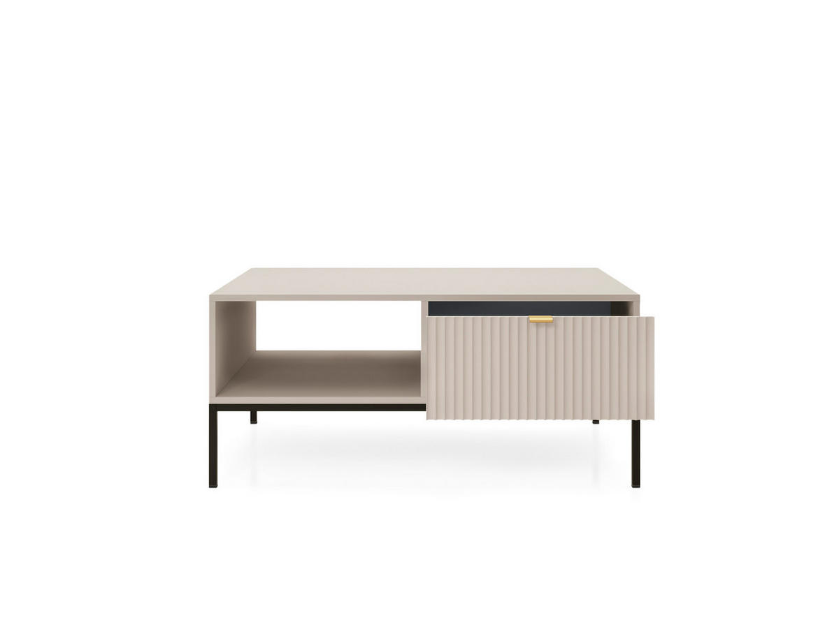COUCHTISCH Kioto 104 cm in Kaschmir mit Schubladen und Metallbeinen - Kaschmir/Goldfarben, Holzwerkstoff/Metall (68/104/46cm) - Ravio
