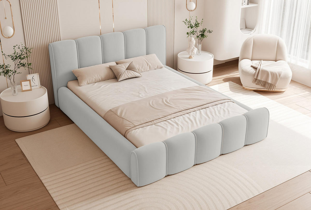 POLSTERBETT LLALO 200x200 cm, Hellgrau - Hellgrau, Textil (200/200cm) - Fedve