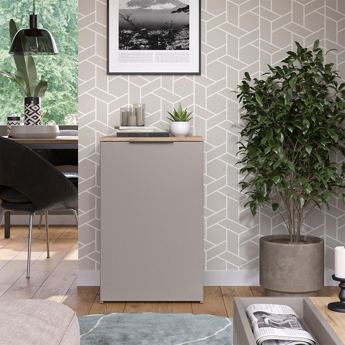 KOMMODE Wido Greige 50 x 80 cm mit Regal - Greige/Sonoma Eiche, Holzwerkstoff (50/80/40cm) - Vicco