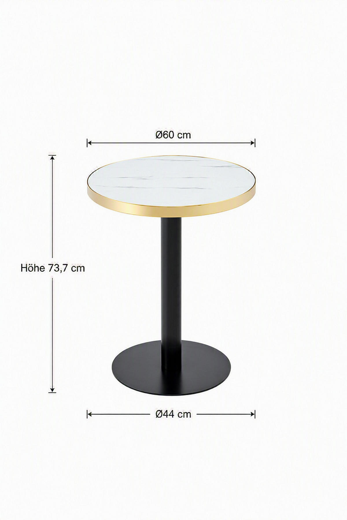 BEISTELLTISCH DE-37359 rund mit Marmoroptik und Goldrand Weiß - Weiß, Metall (60/60/74cm) - ComfortXL