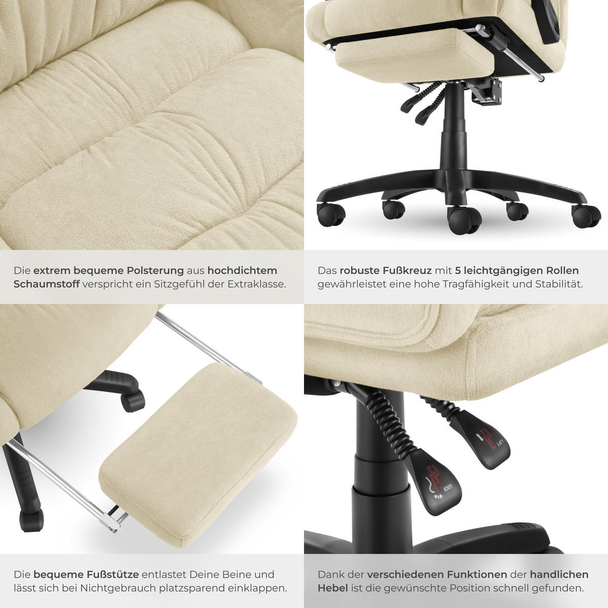 BÜROSTUHL Jillien,Belastbarkeit 120 kg,beige - Beige, Kunststoff (64/115/118cm) - tectake