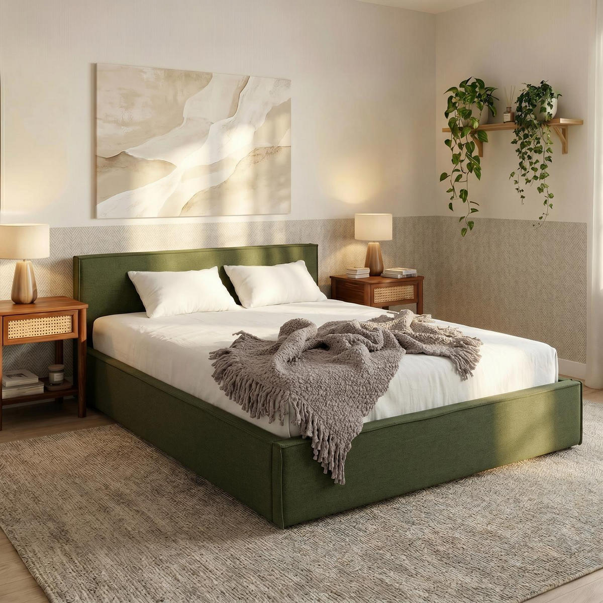 POLSTERBETT PESARO 160x200 cm grün - Grün, Textil (160/200cm) - IDIMEX