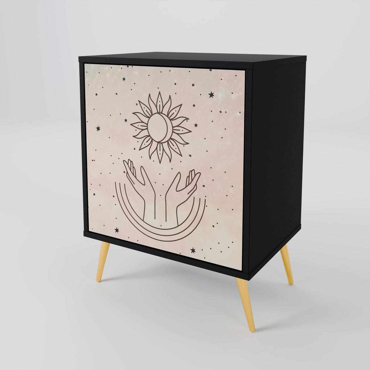 SIDEBOARD DELICATE BEAUTY, Schwarz, 57,5x42x72,5 cm, Schwarze Metallfüße - Multicolor/Schwarz, Holzwerkstoff/Metall (57.5/72.5/42cm) - SpaceRebels