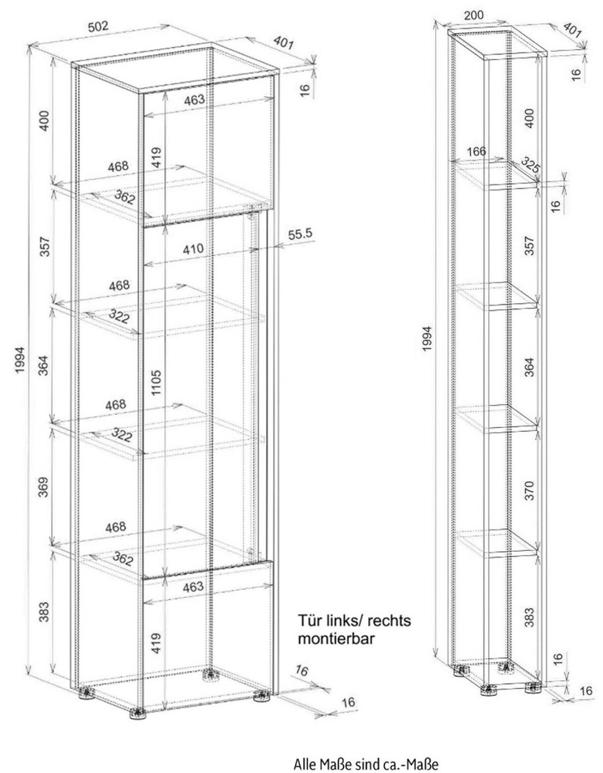 AKTENSCHRANK Set 2-teilig weiß, Eiche Wotan 70 x 200 cm, Schrank-Regal-Kombination mit 5 Ordnerhöhen - Eichefarben/Silberfarben, Holzwerkstoff/Kunststoff (70/200/40cm) - Furn.Design