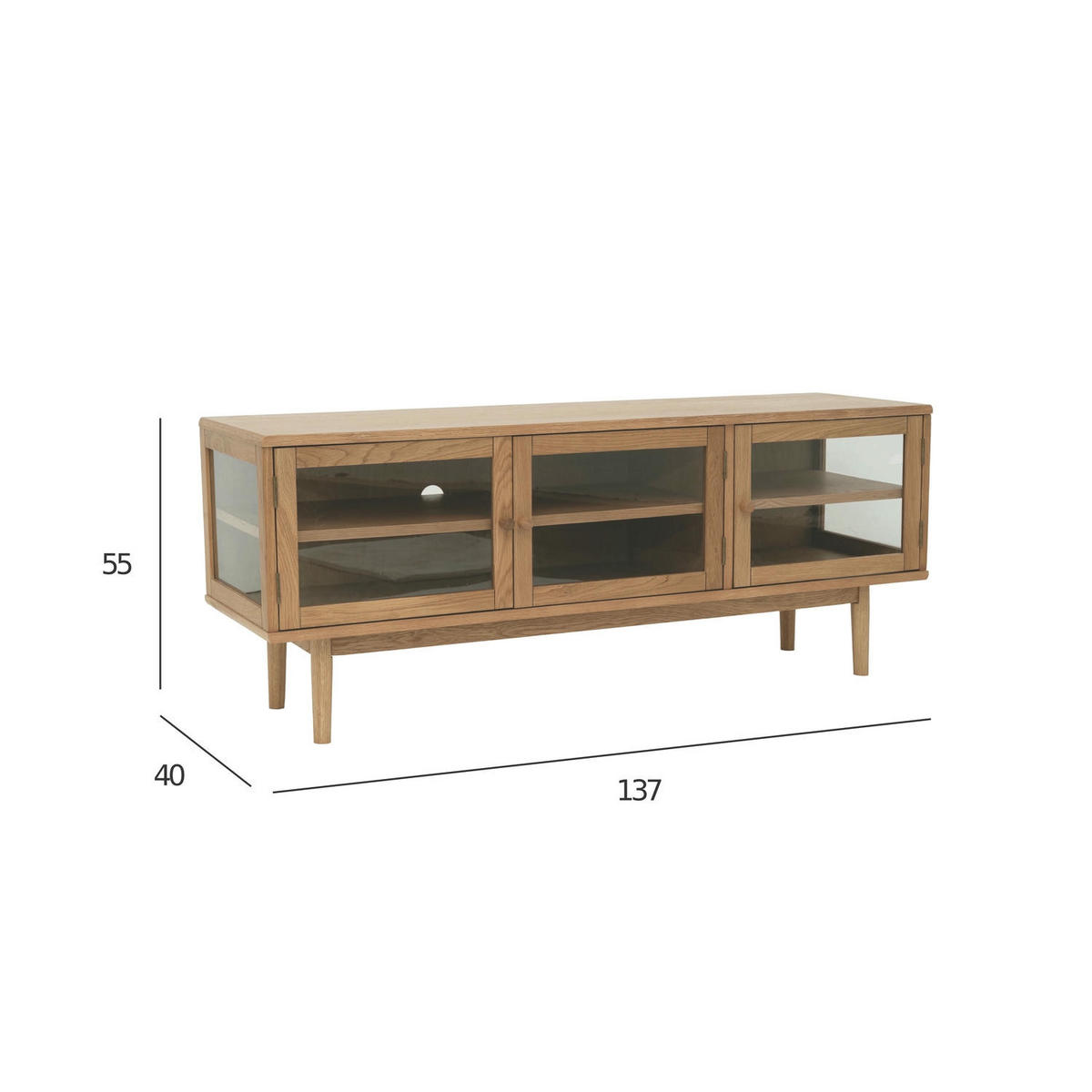 TV-ELEMENT Eiche massiv - Eichefarben/Braun, Holz/Holzwerkstoff (137/55/40cm) - Furnhouse