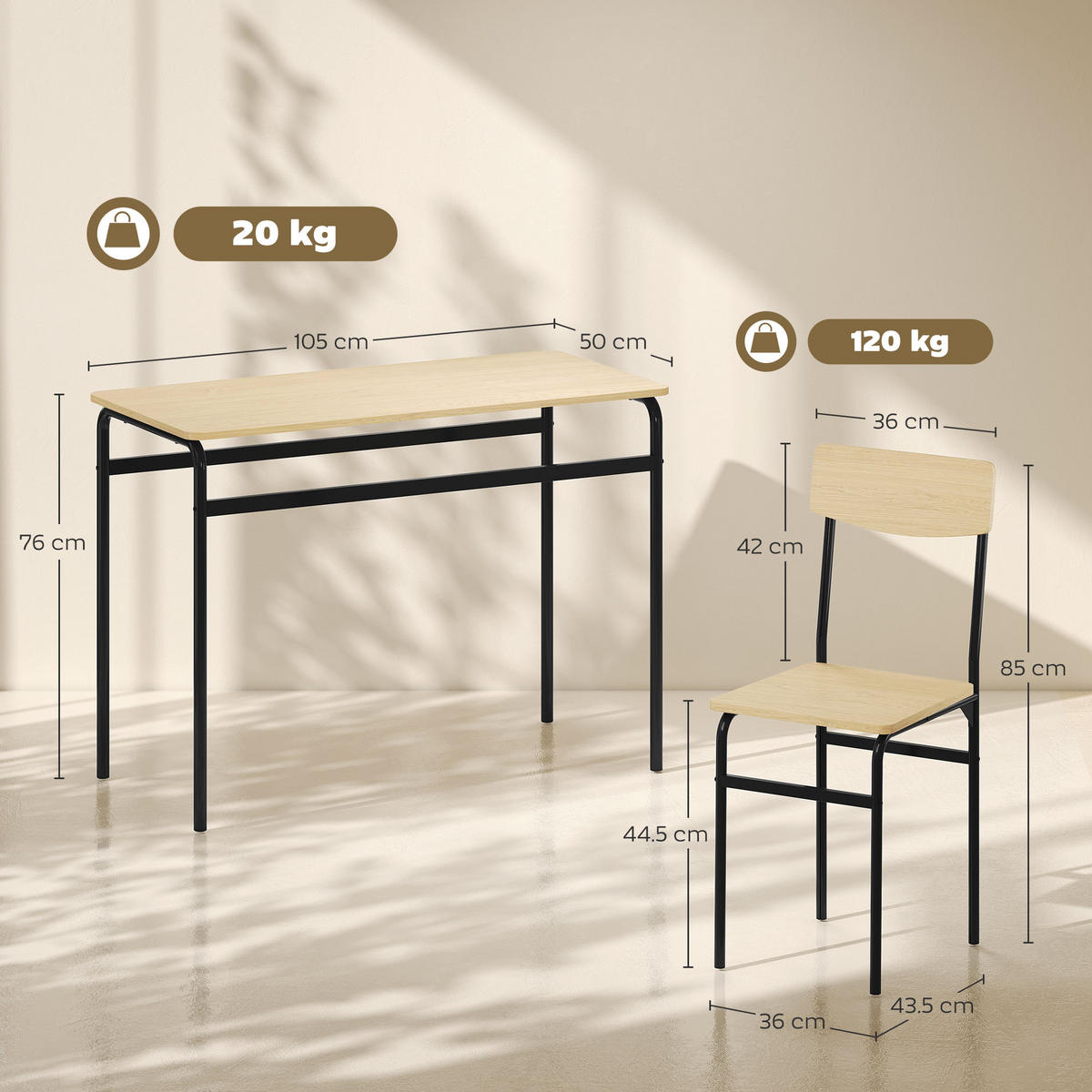 ESSZIMMER-SET, rechteckig Tisch+4 Stühle - Braun, Holzwerkstoff (50/76/105cm) - Vallsero