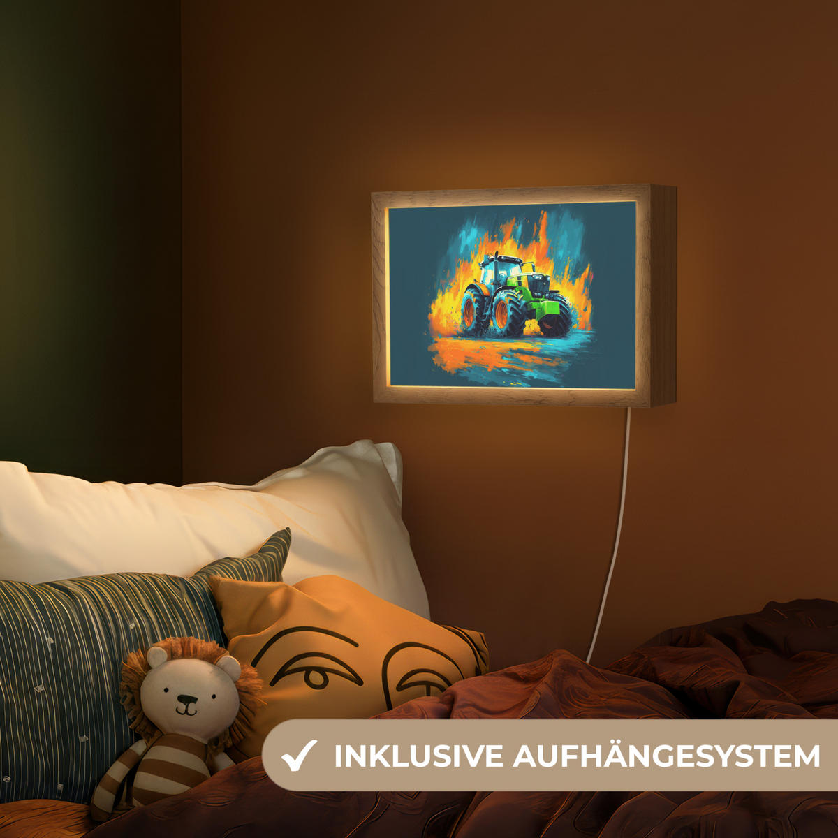 NACHTTISCHLAMPE Abstrakt - Traktor - Grün 30x20 cm - Dunkelblau, Holzwerkstoff (8/30/20cm)