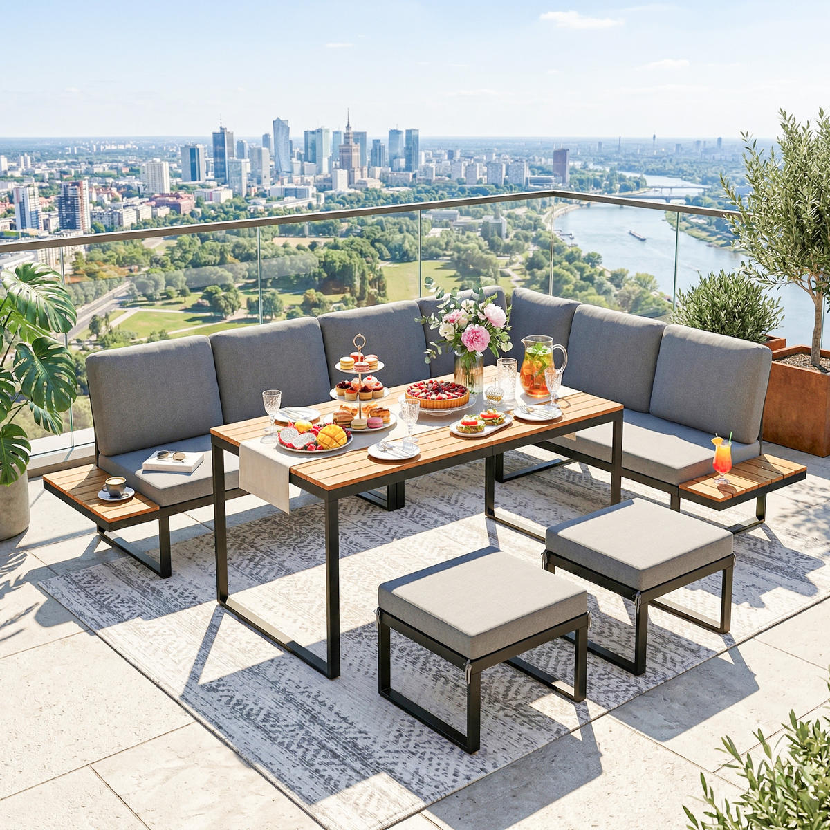 GARTENLOUNGE-SET DE-13544 modular für 6-8 Personen, Aluminium Grau - Grau, Metall - ComfortXL