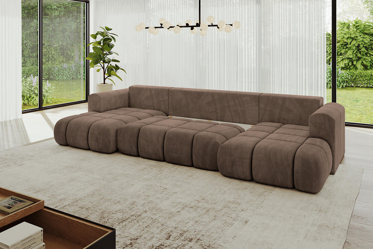 WOHNLANDSCHAFT Ottomane Links CLOUD-U 414x180x40 Braun Velours - Braun, Holzwerkstoff/Kunststoff (414/90/180cm) - ALTDECOR