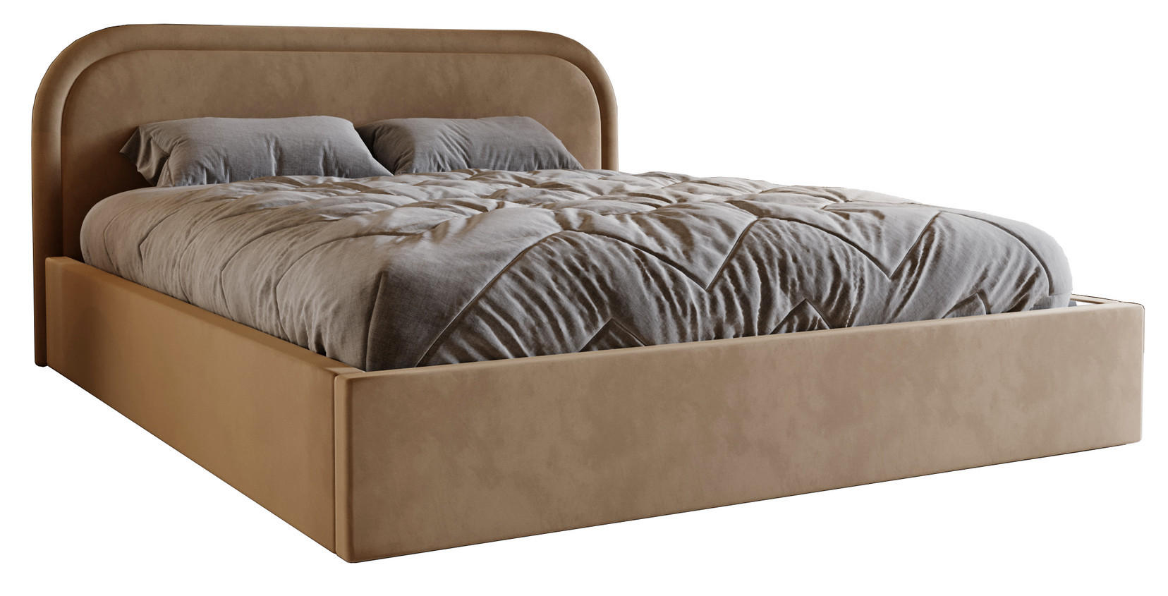 POLSTERBETT 180x200 Dune mit Bettkasten, runde Kopfteil, Samt, Latte - Cappuccino, Holz/Textil (180/200cm) - Emporius