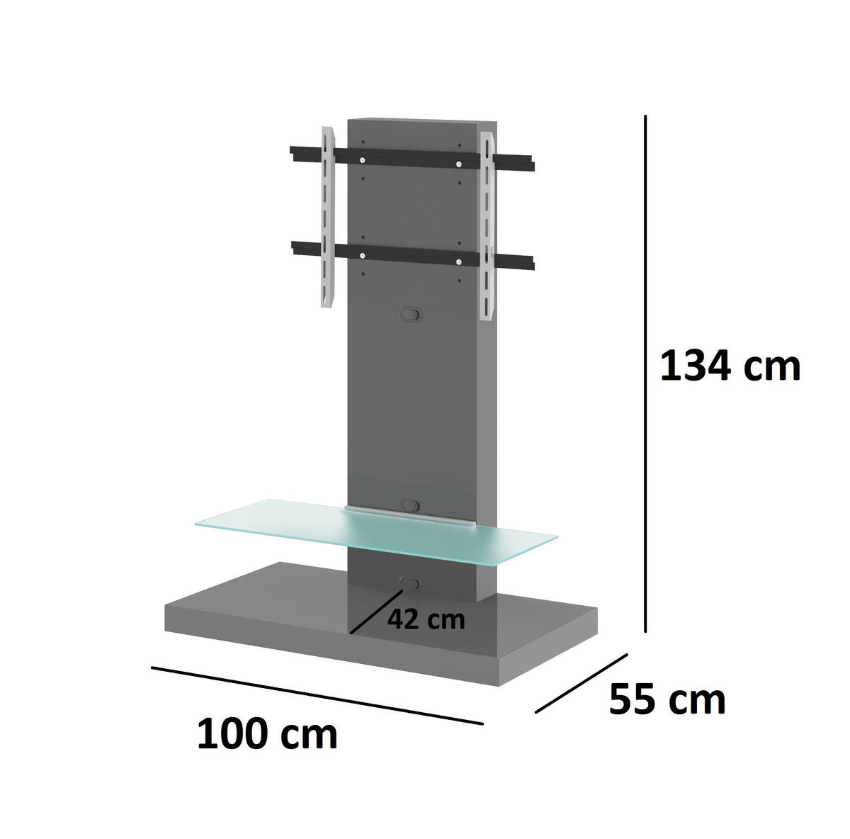 TV RACK rechteckig Grau Hochglanz Glas 100/134/55 cm - Grau, Holzwerkstoff (100/134/55cm)