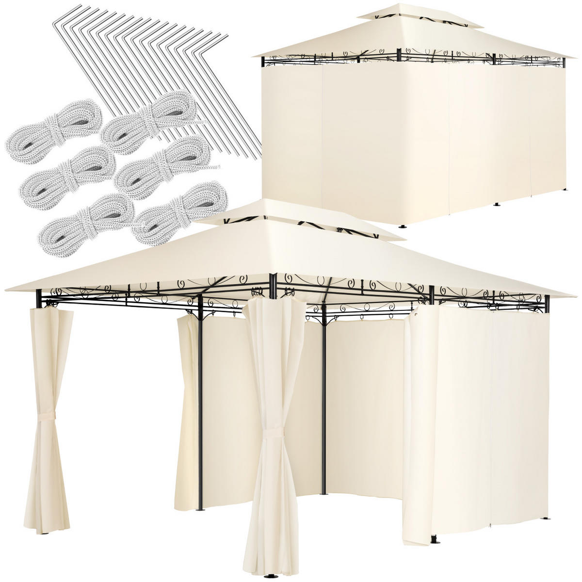 GARTENPAVILLON Emine,inklusive Spannseilen und Heringen,creme - Creme, Kunststoff (300/265/400cm) - tectake