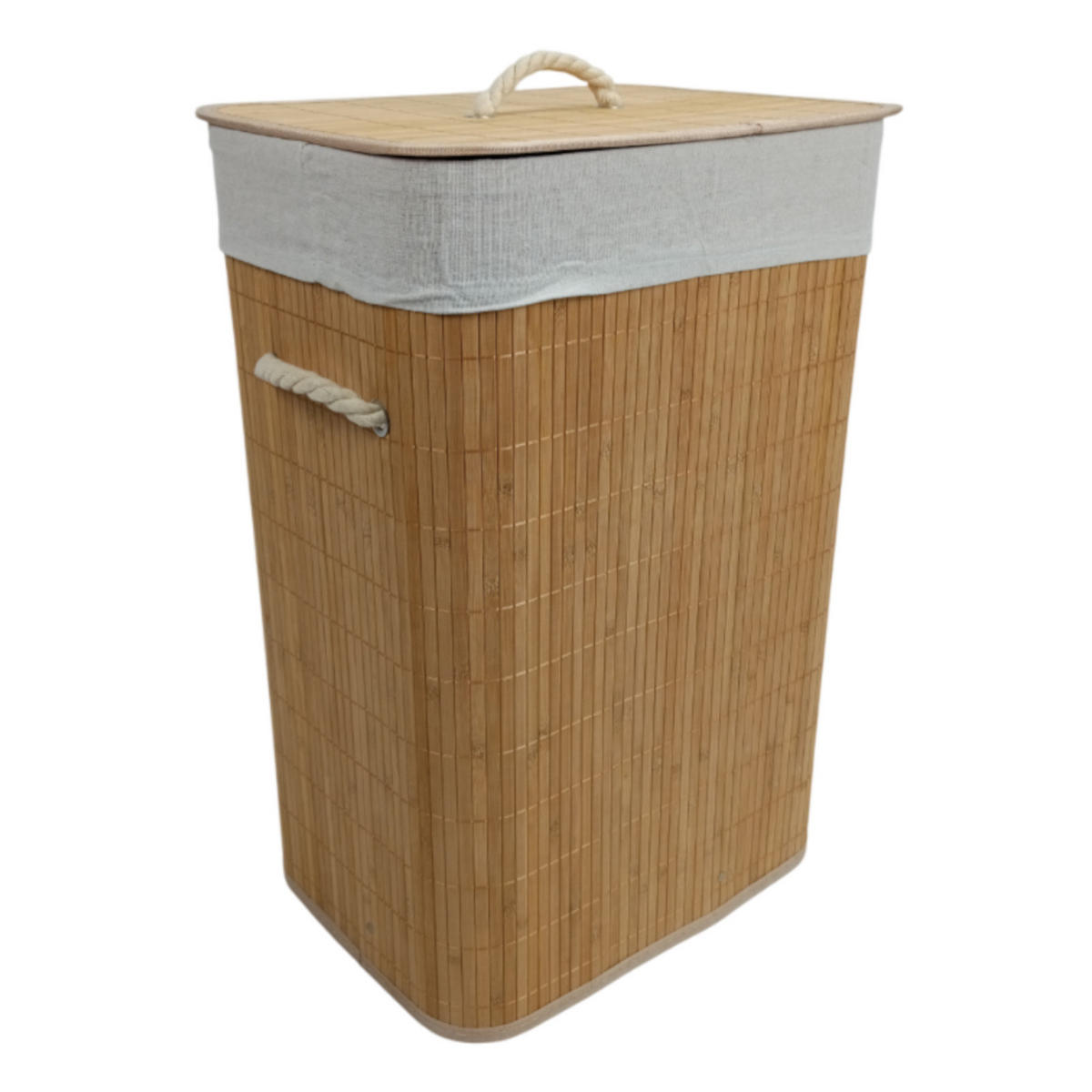 WÄSCHEKORB Bambus Stoff Naturfarben mit Deckel 40x30x60 cm - Naturfarben, Holz (40/60/30cm) - Begryf