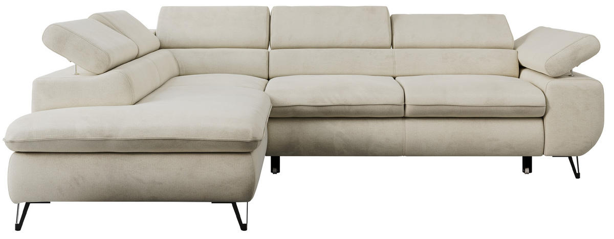 ECKSOFA PETER L Beige Velvet - Links Seite - Beige/Schwarz, Textil/Metall (208/273cm) - MKS