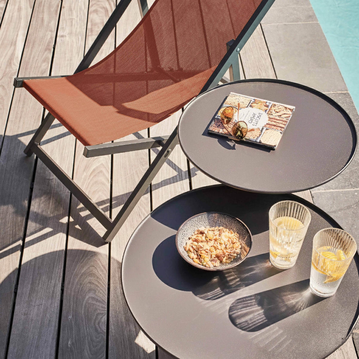 LIEGESTUHL 2-tlg., Terrakotta - Braun, Metall (61/74/102cm) - Oviala