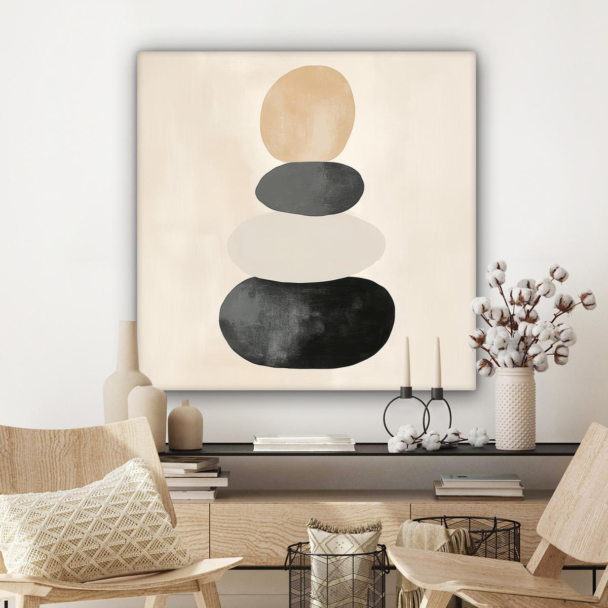LEINWANDBILD Japandi - Wabi sabi - Beige 90x90 cm - Taupe, Textil (90/90cm) - MuchoWow