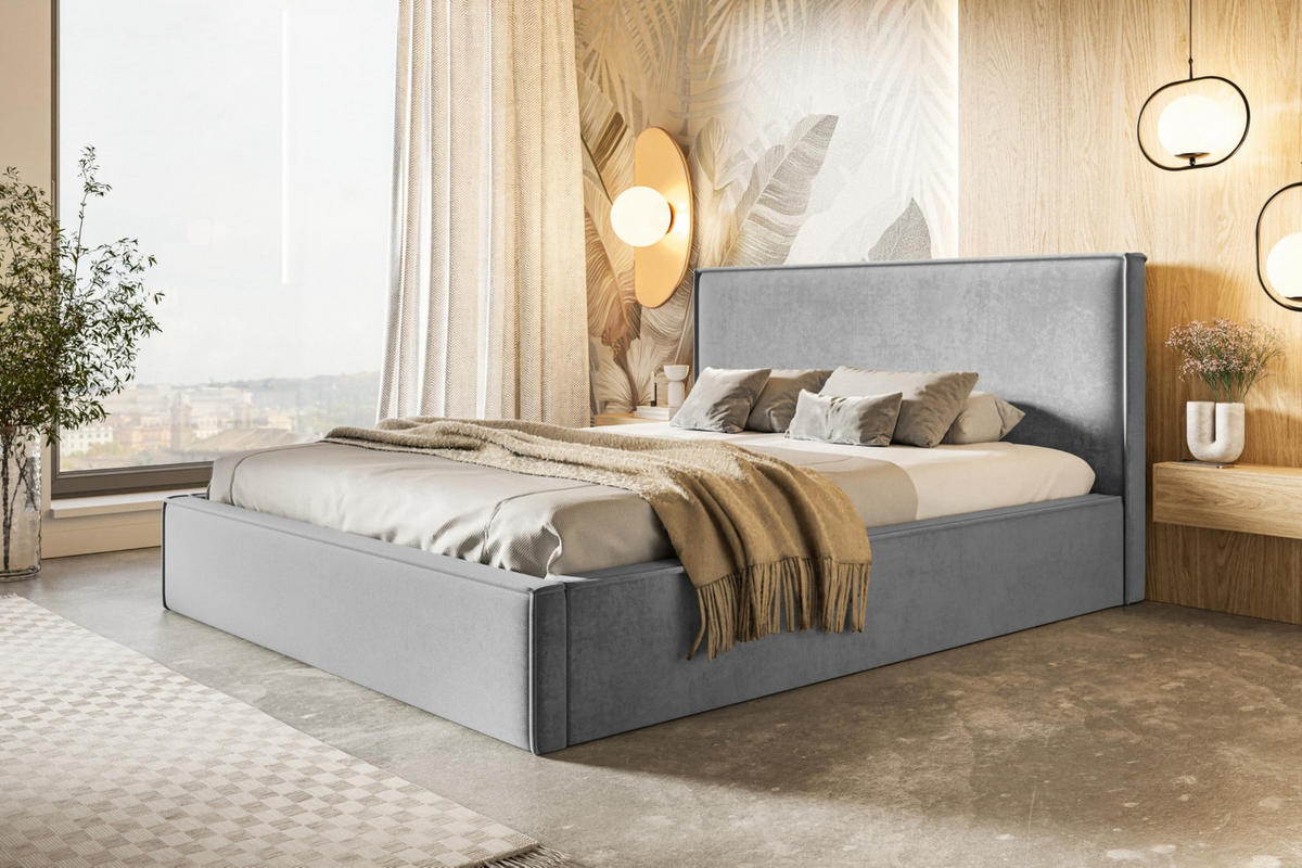 BETT 90x200 - Polsterbett mit Bettkasten und Holzrahmen - Modern Betten - Weicher Jasminstoff - Kollektion Milano - Grau - Grau, Holz/Textil (90/200cm) - Alpi-Möbel
