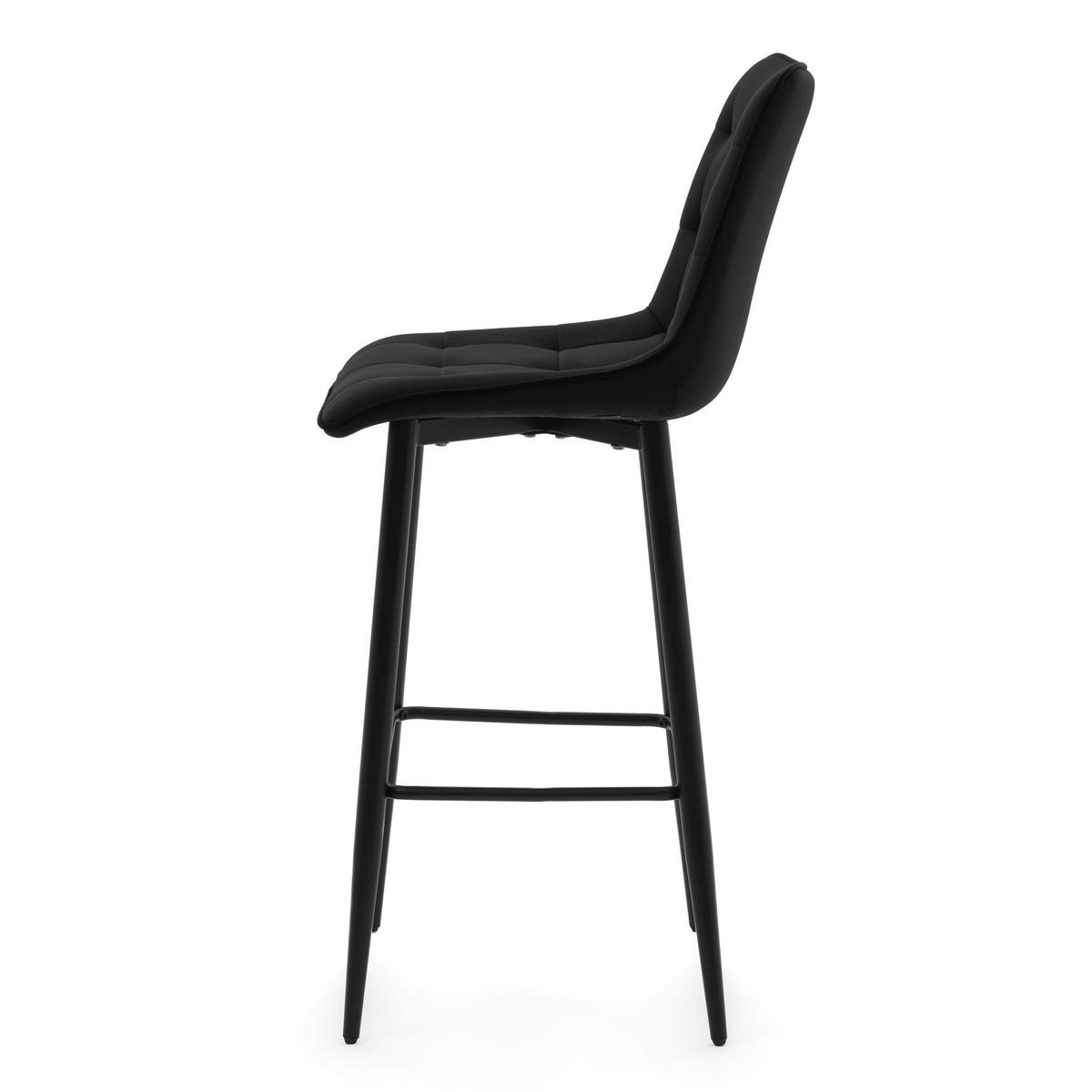 BARHOCKER CHIC gespolsterter mit Steppung - schwarz - Samt Velours - Schwarz, Textil/Metall (46/109/56cm) - NEW HOME