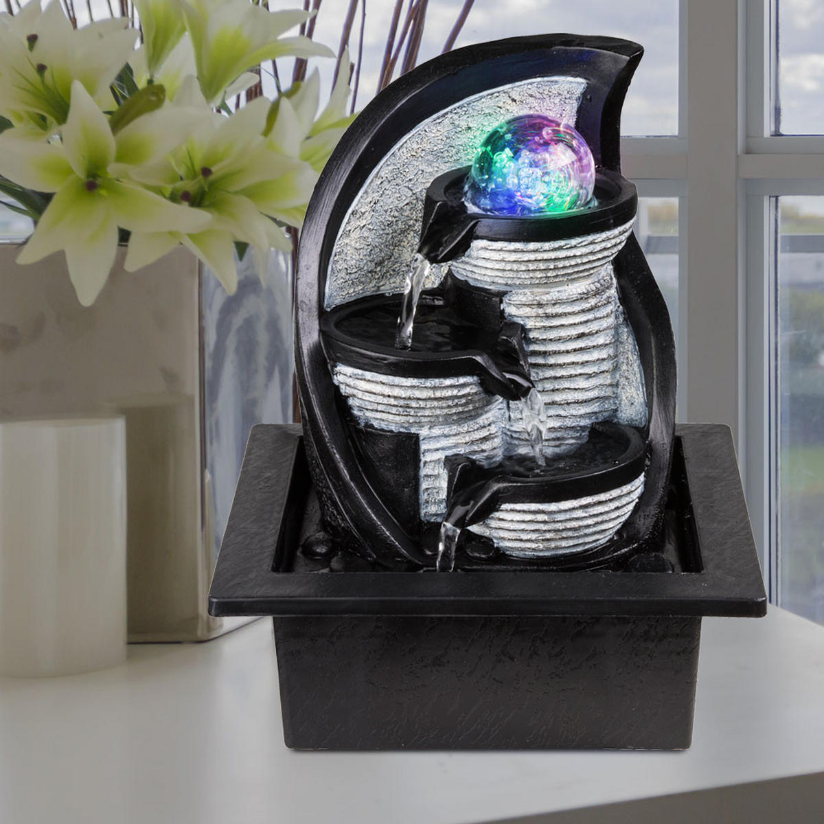 LED TISCHLEUCHTE Albert Grau Steinoptik - Grau, Kunststoff (21/17.5/25.5cm) - Globo Lighting