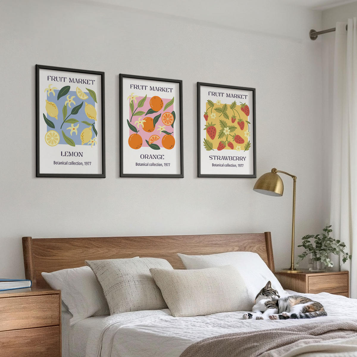 BILDER SET 3er Set - 40x60 cm Schwarzer Rahmen - Fruchtposter Zitronen Erdbeeren - Schwarz, Kunststoff (40/60cm) - TULUP