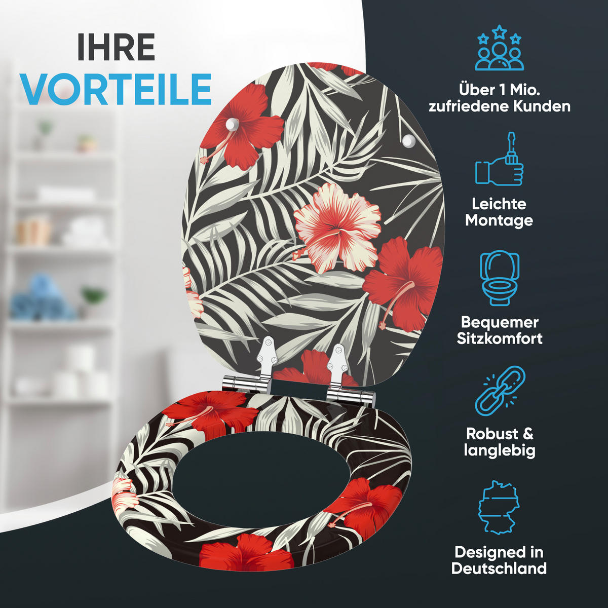 WC Sitz mit Absenkautomatik Hibisca - Schwarz, Holzwerkstoff (38/6/47cm) - Sanilo