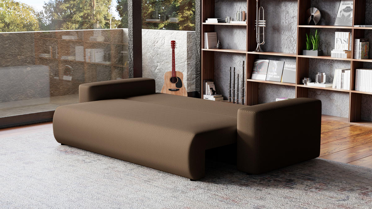 SOFA Bubi mit Bettkasten und Schlaffunktion, Cordstoff - Braun, Holzwerkstoff (242/85/95cm)