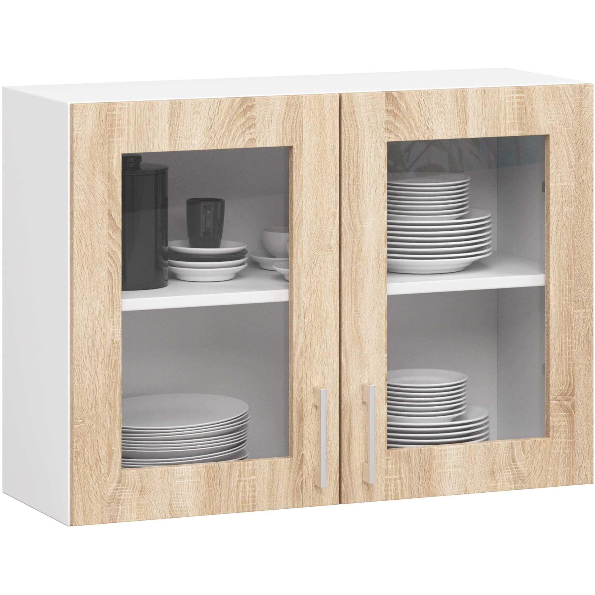 Akord Küchenvitrine Weiß, Sonoma Eiche 80x58x30.5 cm